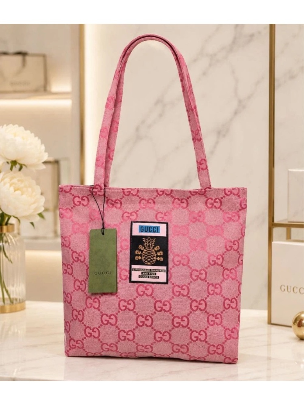 Gucci Pink GG Canvas Tote with Logo Patch GWP BEAUTY LINE ITEM